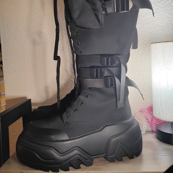 Poster Girl Dolls Kill Mad hustle Knee High combat boots womens size 11 - Picture 2 of 11